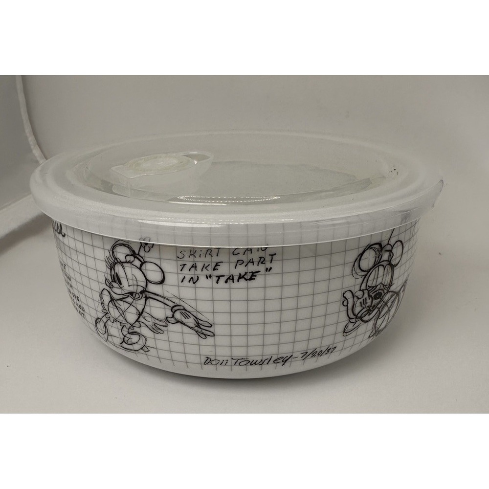 Disney Sketch Book Mickey Mouse Ceramic‎ To Go Container Bowl Lid 7.5 X 2.5